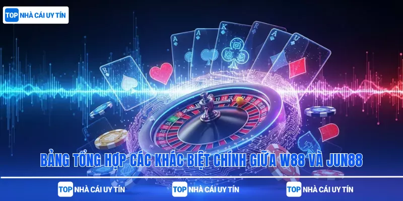 Bảng tổng hợp các khác biệt chính giữa W88 và Jun88